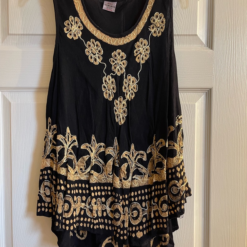 Expressions Elegant Black and Gold Embroidered Blouse